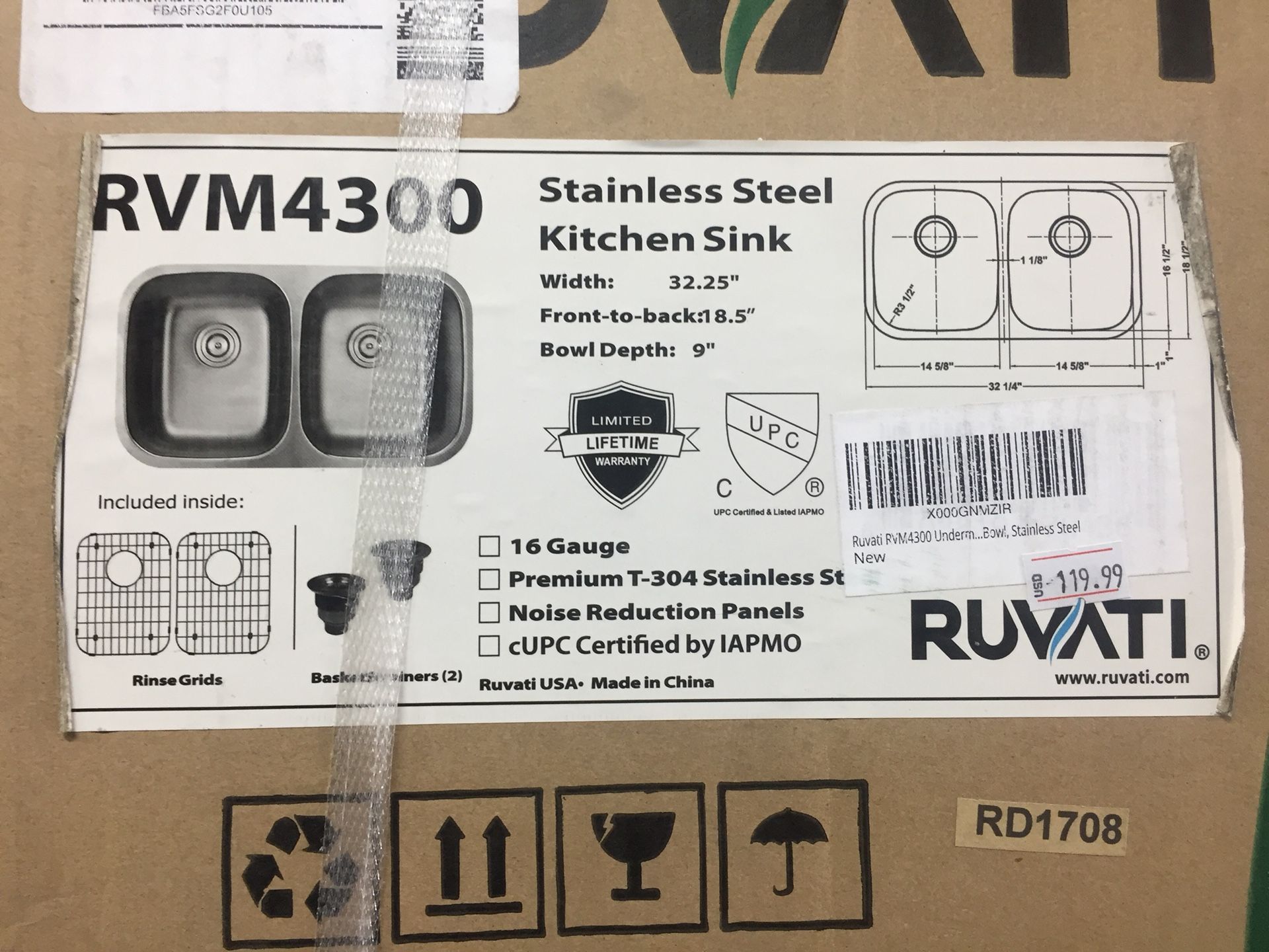 Ruvati 32 in. 50/50 Undermount 16-Gauge Stainless Steel Double Bowl Kitchen Sink