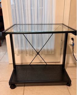 Glass Top Metal Rolling Cart Table