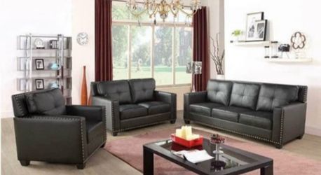 Black leather 3 piece couch set
