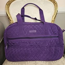 NEW Vera Bradley Elderberry Purple Microfiber Carry On Tote Weekender Travel Bag