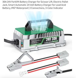 30A 24V Forklift Battery Charger for Scissor Lift, Electric Pallet Jack, Smart Automatic 24 Volt Battery Charger for Lead Acid Battery, IP67 Waterproo
