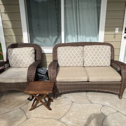 Outdoor Loveseat and Chair w/ Table and covers
