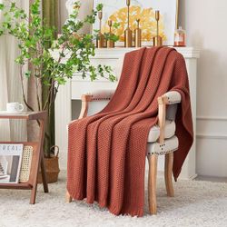 Longhui Bedding Cable Knit Throw Blanket Rust 51 x 63 100% Cotton Brand New