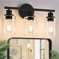 3-Light Bathroom Vanity Light – Matte Black – Modern Glass Fixture (NEW)