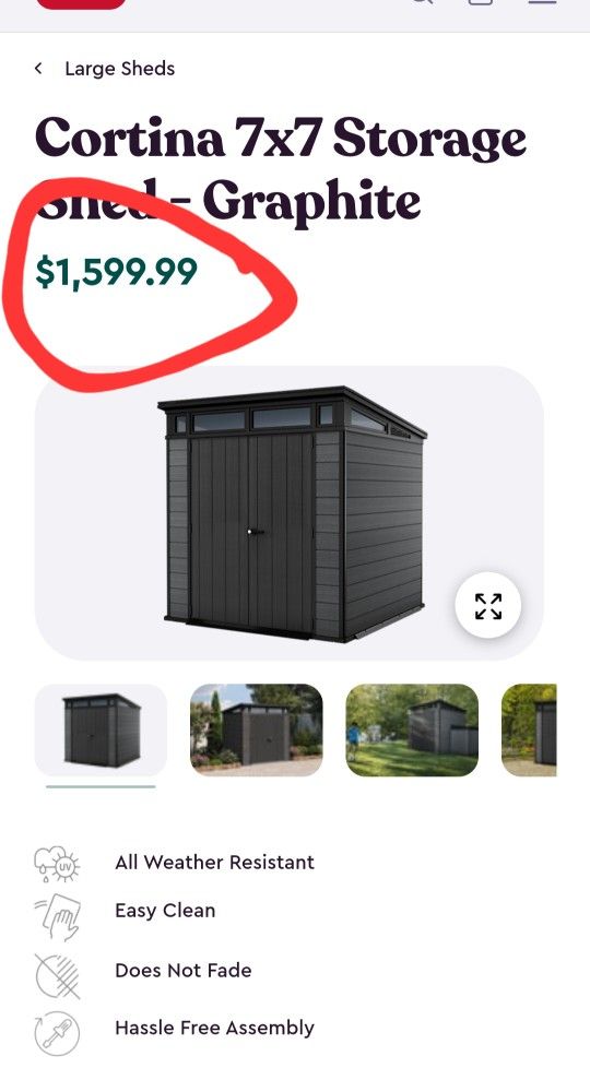 Cortina 7x7 Storage Shed - Graphite