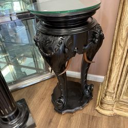 Antique carved ebonized hardwood elephant table