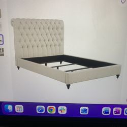 King Tufted Upholstered Bed - Beige With Nailhead Trim