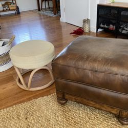 Leather Ottoman & Rattan Ottoman