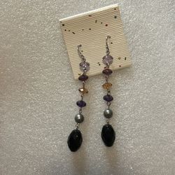 Purple Bead Dangle Earrings