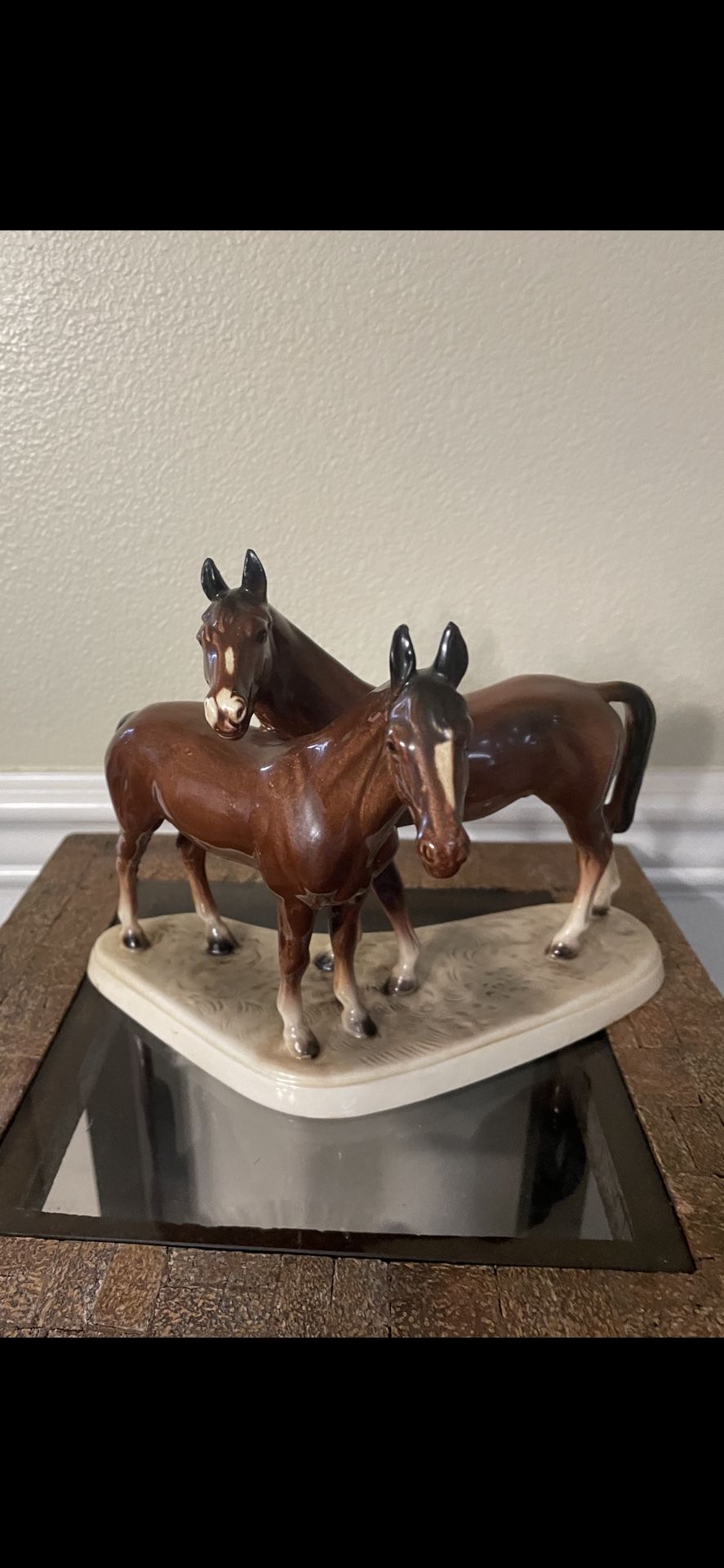 Vintage Porcelain Horses Figurine - Made in East Germany -Two Brown Horses Statue- Hallmark