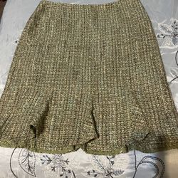 Ladies Emma James Size 14 Green Tweed Ruffle Bottom Skirt