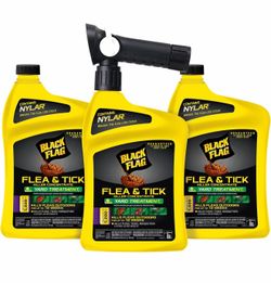 Black Flag Flea and Tick Killer Concentrate Yard Treatment, 32 Ounces, Ready to Spray, Quickflip Hose End Sprayer, 3 Pack