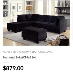 Black Sectional Sofa - Ottoman Sold Separately 