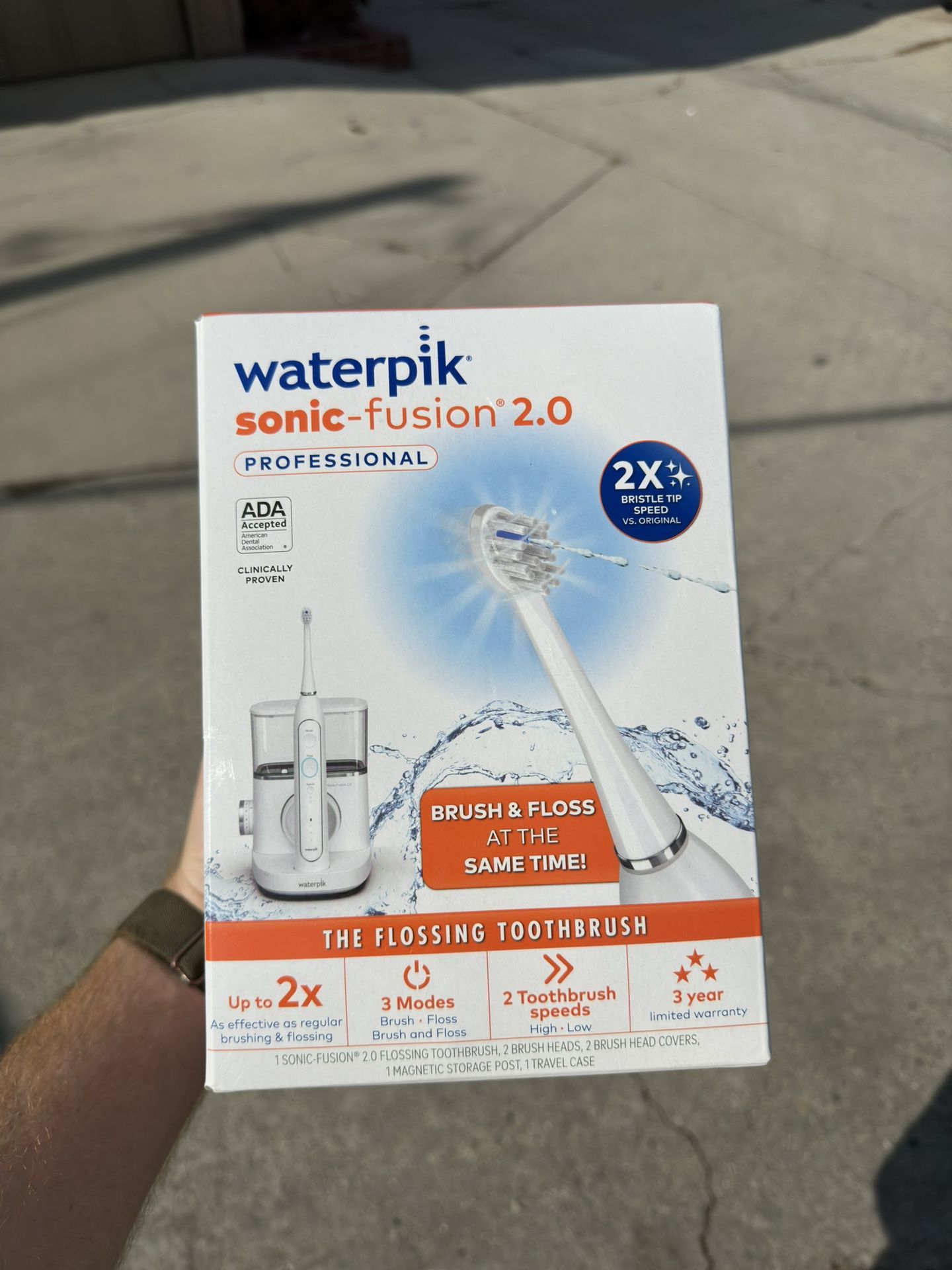 Waterpik Sonic-Fusion 2.0 Professional Flossing Toothbrush, Electric Toothbrush and Water Flosser Combo In One, White