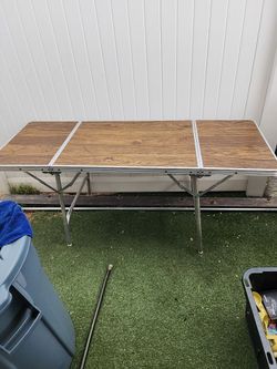 Vintage Faux Wood Grain Portable Aluminum Table