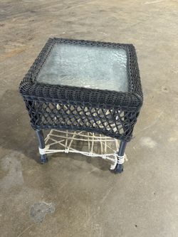 Black Wicker Side Table w/ Glass Top