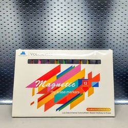 Volcanics Magnetic Dry Erase Markers with Eraser Cap, Low Odor Fine Tip, Whiteboard Pens, 12 Pack, 10 Colors