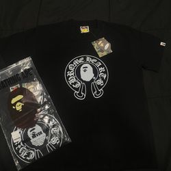  Brand New Bape X ChromeHeart Plaid College Tee Size : S ‘Black’ 100% Authentic 