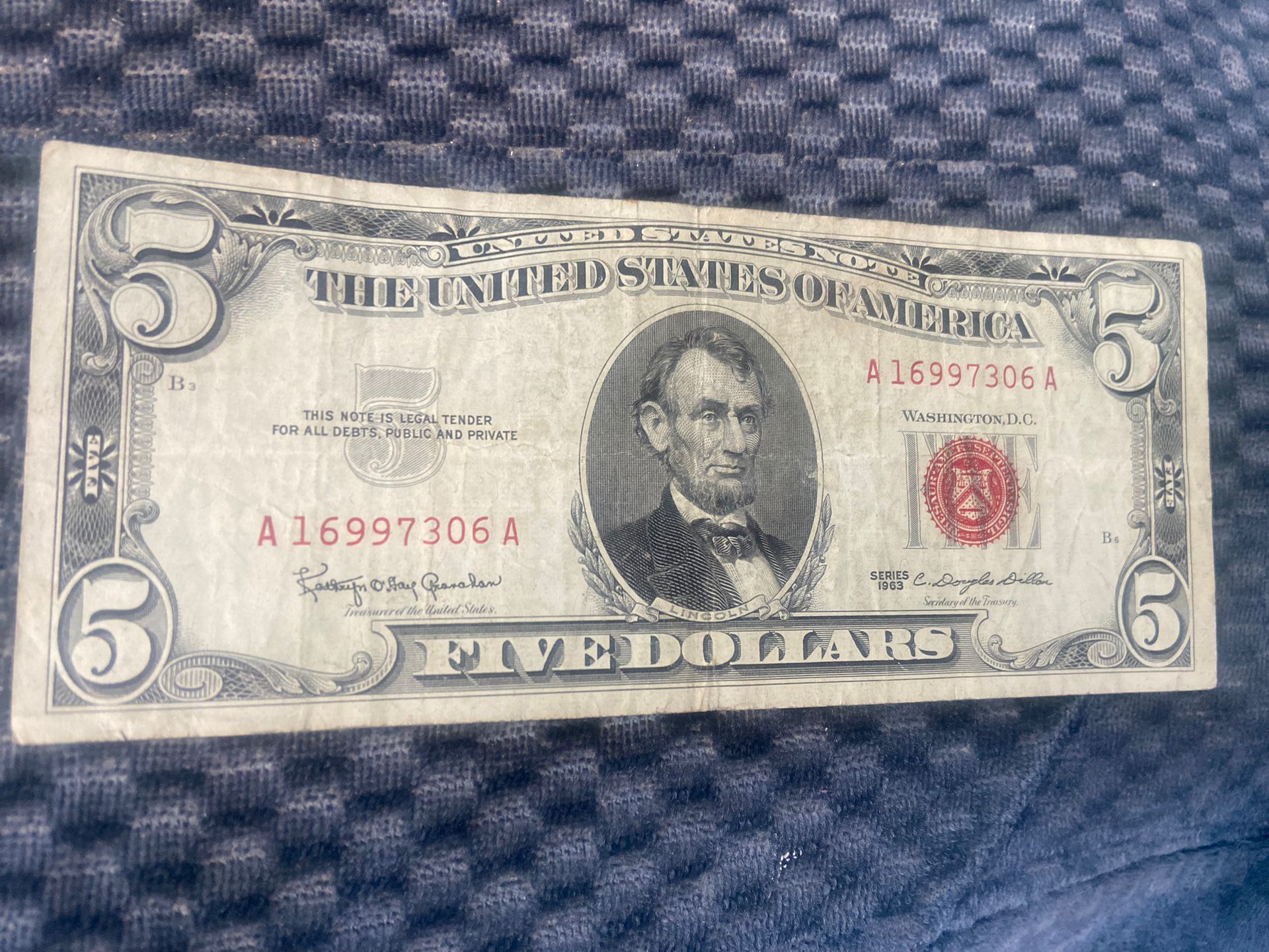 1963 Sello Rojo/Red Seal.. Five dollar Bill😎