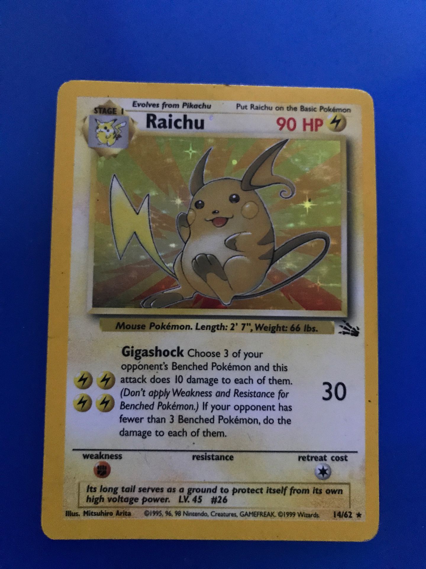 1999 Pokémon rare English, First Edition ,Holographic Raichu Card
