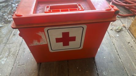 Red Plastic First Aid Box with Lid
