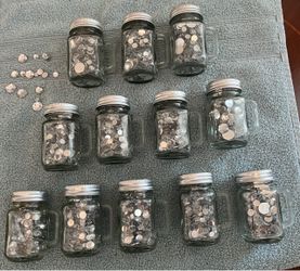 Mini Mason Jars Filled with Rhinestones – Lot of 11