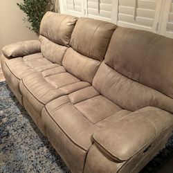 Poly/Suede Couch Triple Recliner  (Tan)