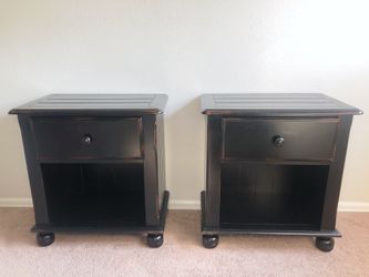 (2) Distressed Black Nightstands