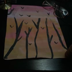 Pink Sunset With Birds 