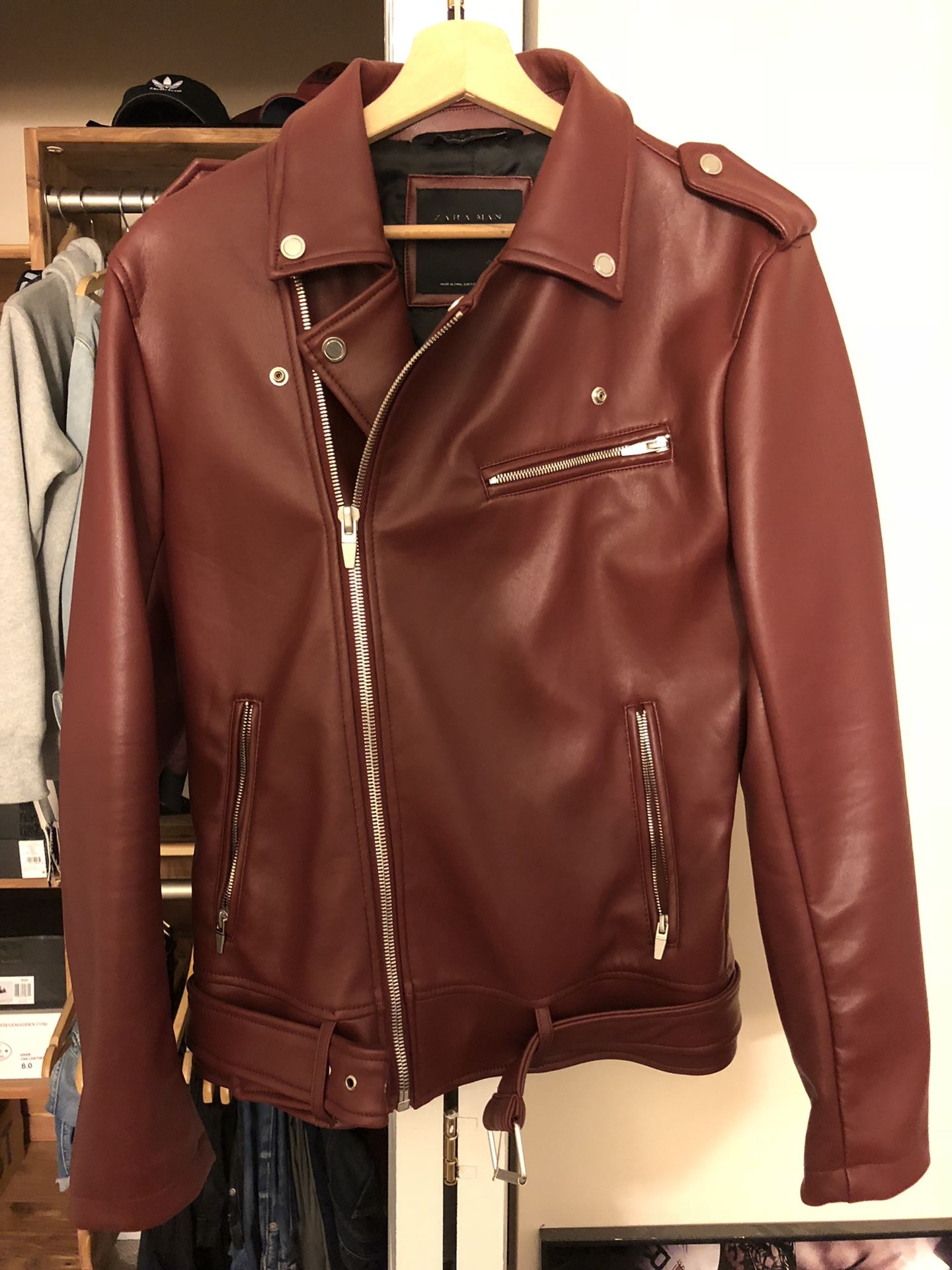 Zara red leather jacket. Size Small