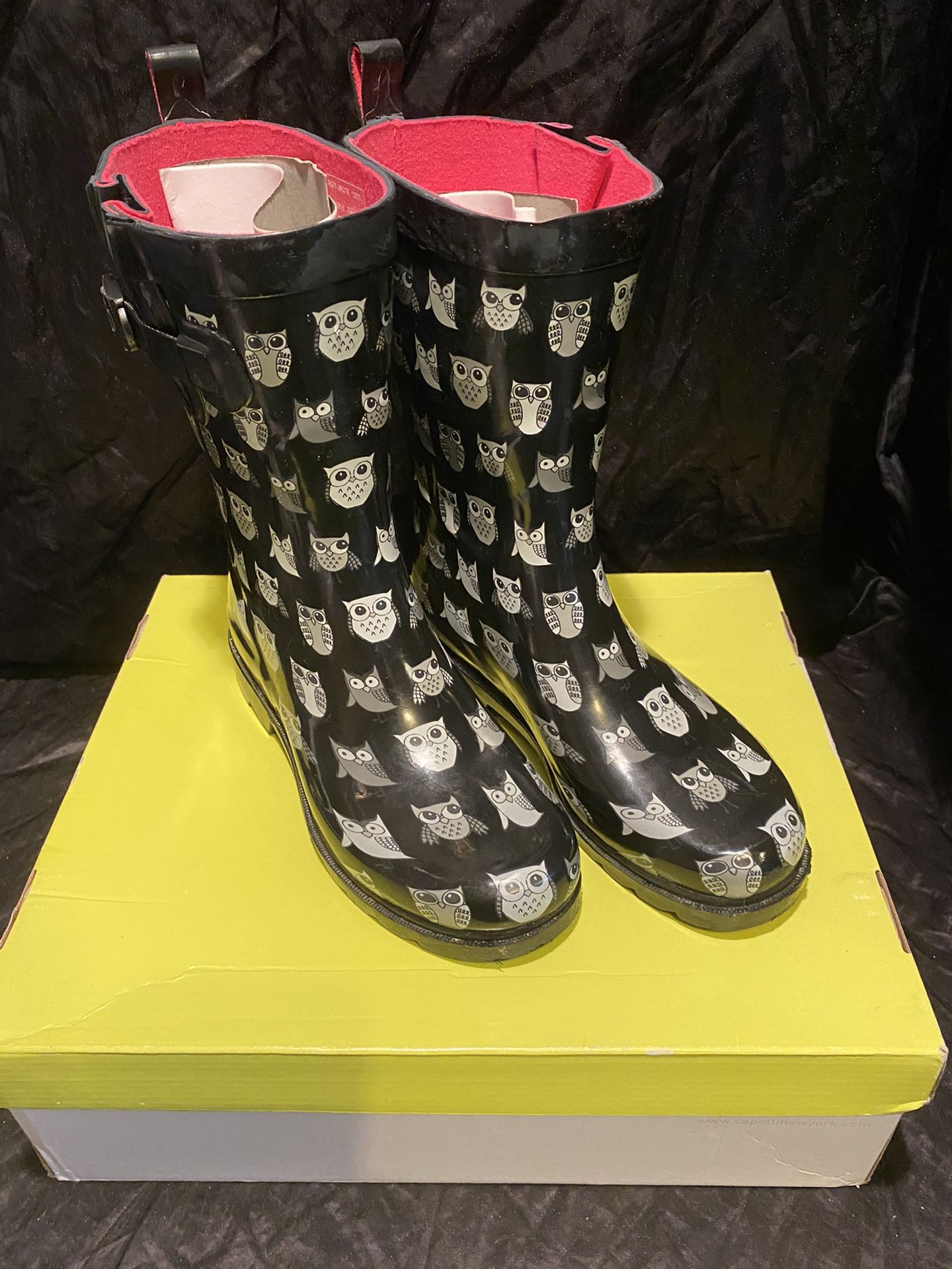 CAPELLI New York Rain Boots Galoshes OWL Size 7