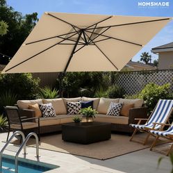 HOMSHADE 9x12FT Cantilever Patio Umbrella Outdoor with Base- Large Offset Heavy-Duty Aluminum Umbrella with 360° Rotation, 6 Tilts, Windproof, 3-Year 