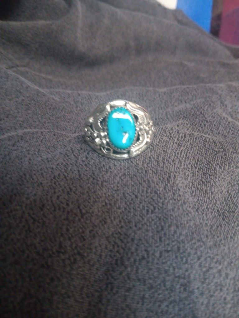 Sterling Silver & Turquoise  Ring, Vintage NAVAJO,  size 10