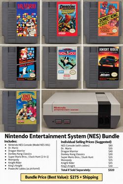 Vintage Nintendo NES Console + 7 Games & Cables, Untested, 110 OBO