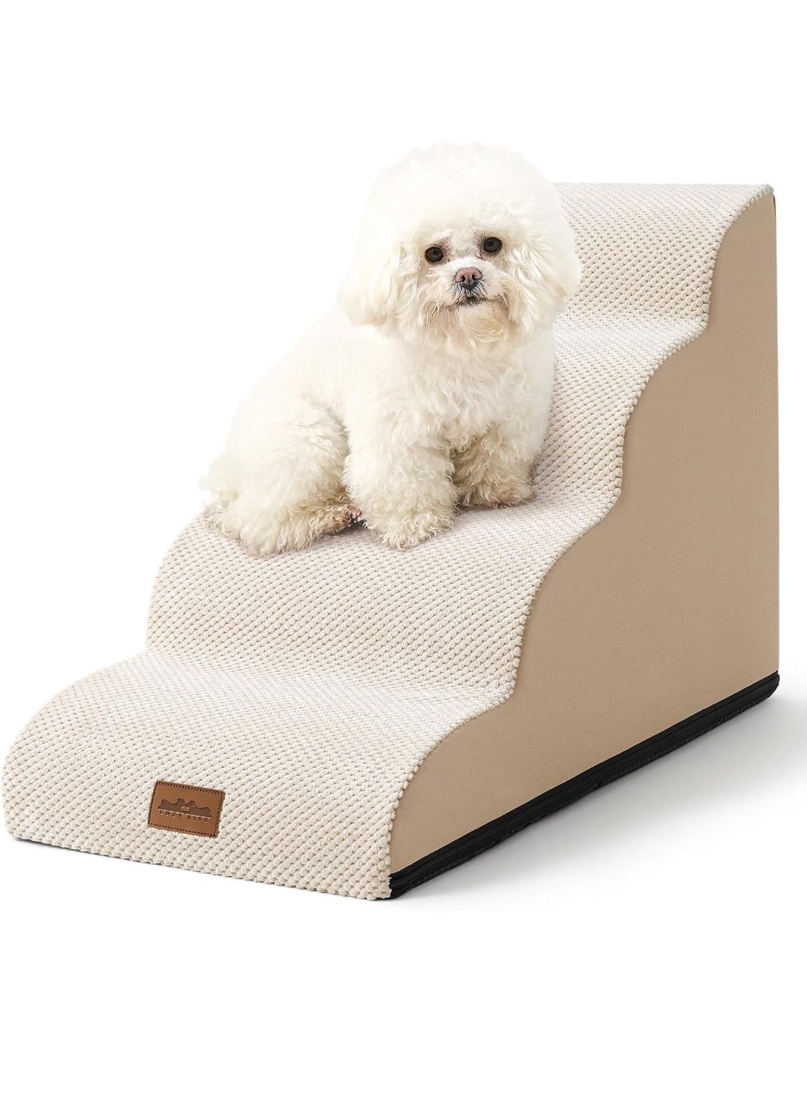 Dog Stairs for Small Dogs 19.7" H, Curved Dog Step for Puppy, Older or Cat, Medium Pet Ramp for Sofa, Couch or Bed, Ladder with High Density Foam, 15.