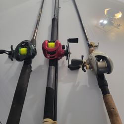 Level wind reels with rods