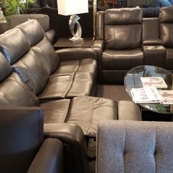 Brand New Gray Gel Leather Manual Reclining Sofa + Loveseat With Cup Holders