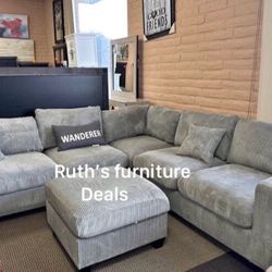 Gray Corduroy Sectional Sofa With Ottoman  - On Sale $475 No Tax