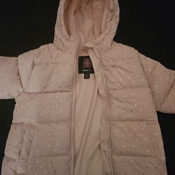 Swiss Tech Girls Pink And Silver Polka Dot Winter Coat