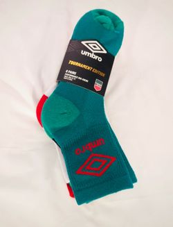 Umbro Mexico World Cup Mid-Crew Cotton Socks Logo 6 Pairs Shoe Unisex Size 6-12