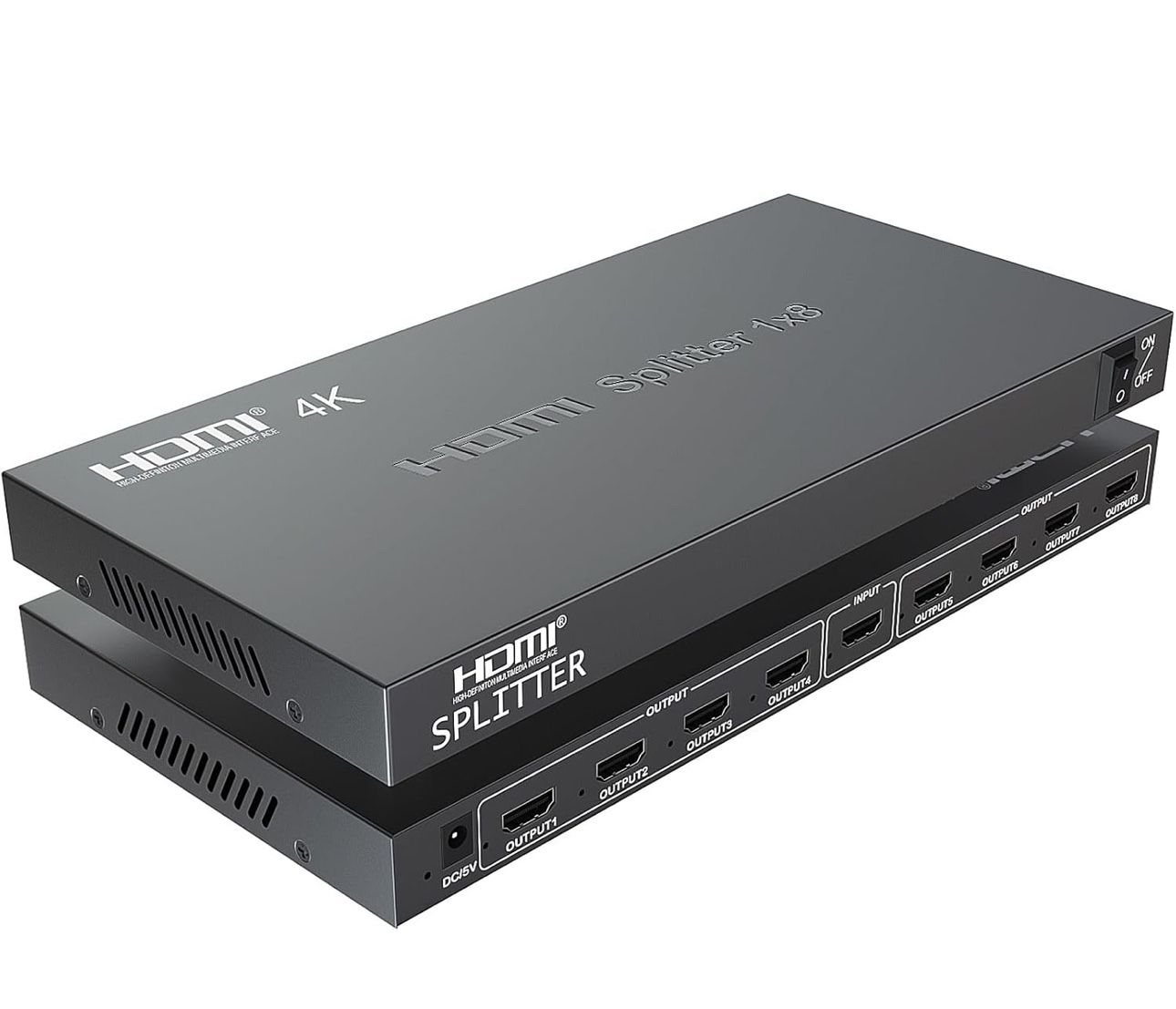 4K HDMI Splitter 1 in 8 Out, 1x8 Powered HDMI Splitter for Dual Monitors w/Power Adapter, 4K@30Hz Dual Monitors Duplicate/Mirror for PS4 Fire Stick HD
