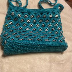 Purse, Hand Made Crochet With Drink Stay-on Tab , Anilla, Turquoise Color, $55 Seagoville Tx