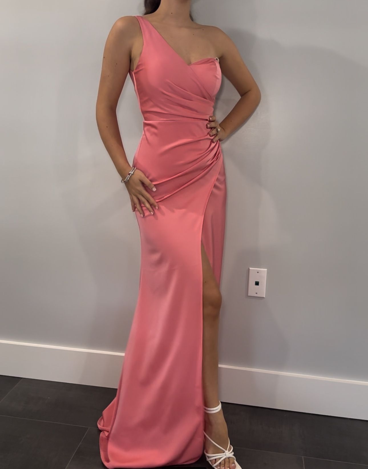 One Shoulder Pink Long Dress For Events Prom Wedding Birthday