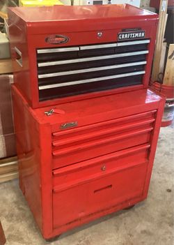 MBC five drawer heavy duty, rolling toolbox, plus a craftsman six roller bearing drawer toolbox with keys