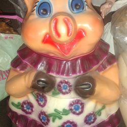 Vintage Mexican Folk Art Pottery Piggy Bank Hand Painted Hippie Boho Retro