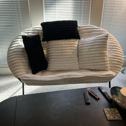 White Faux Fur Double Papasan Chair(love Seat)