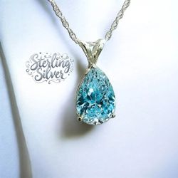 Sterling Silver Necklace W/Turquoise Colored Zircon Stone