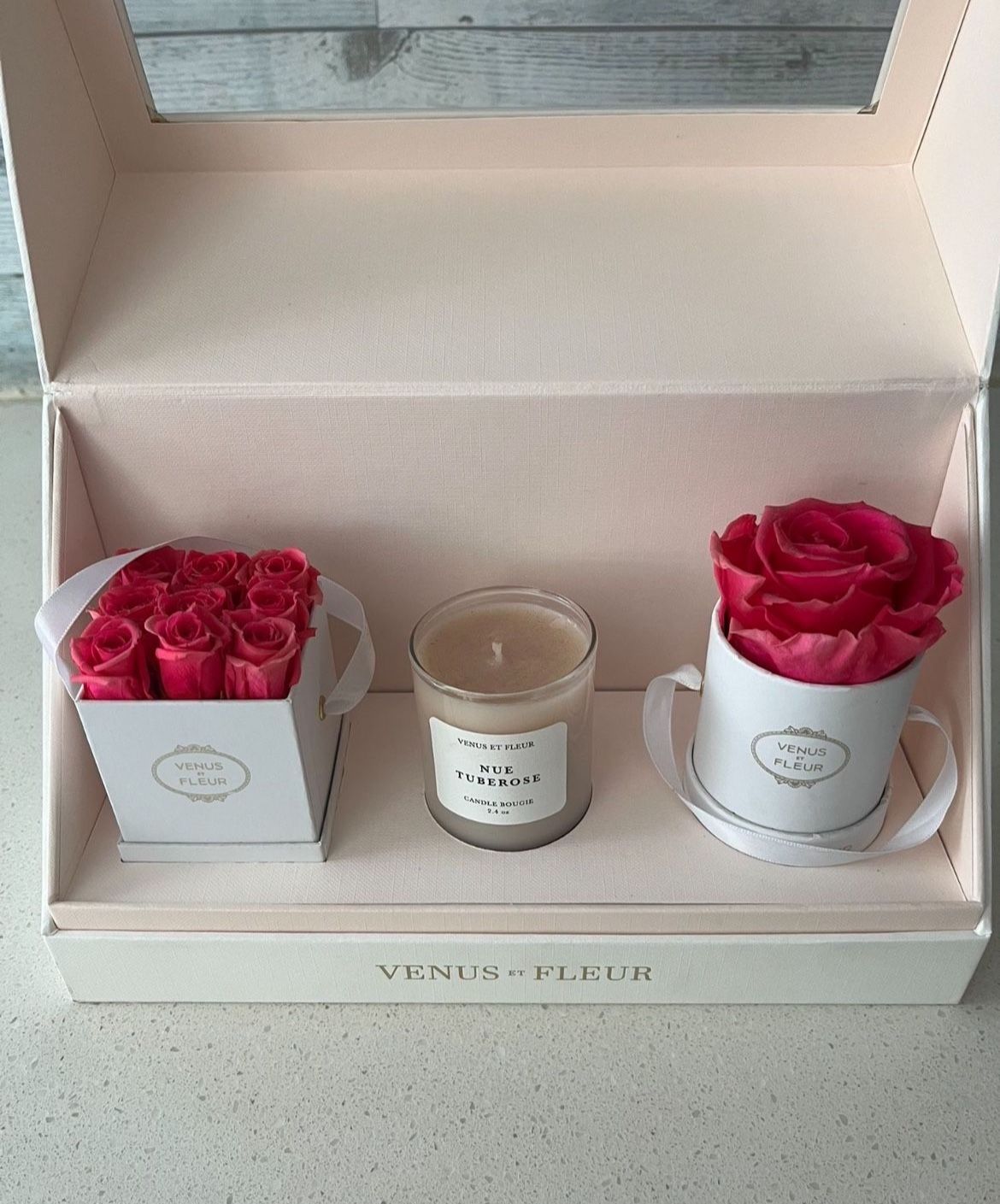 Candle and 2 scented flower set .