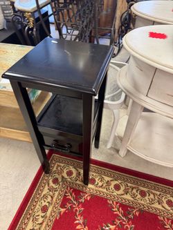 Black Wood Nightstand with Drawer