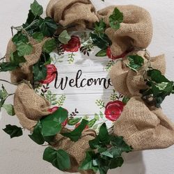 24in Burlap & Wood Welcome Wreath 
